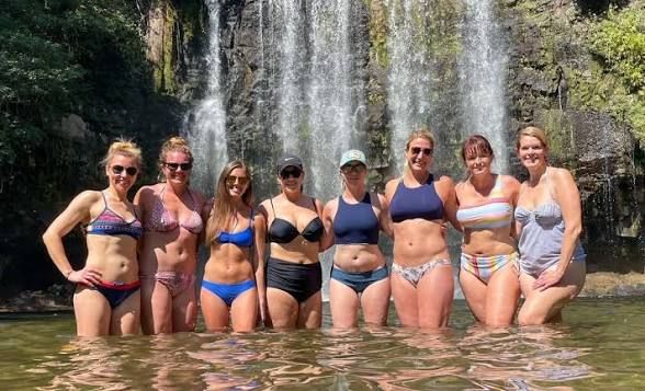 how to plan a bachelorette party Jaco Beach — bachelorette group at Costa Rica waterfall