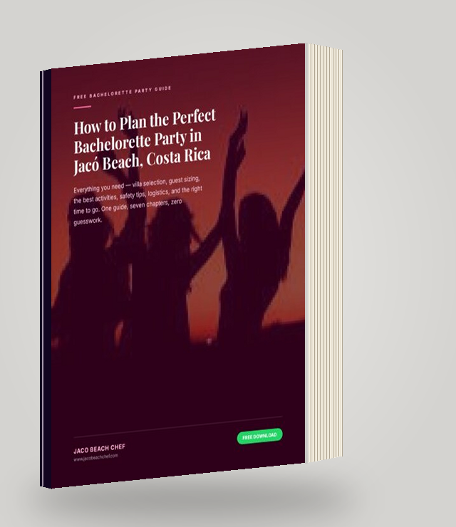 Free Bachelorette Party Planning Guide PDF for Jacó Beach Costa Rica — 3D book cover