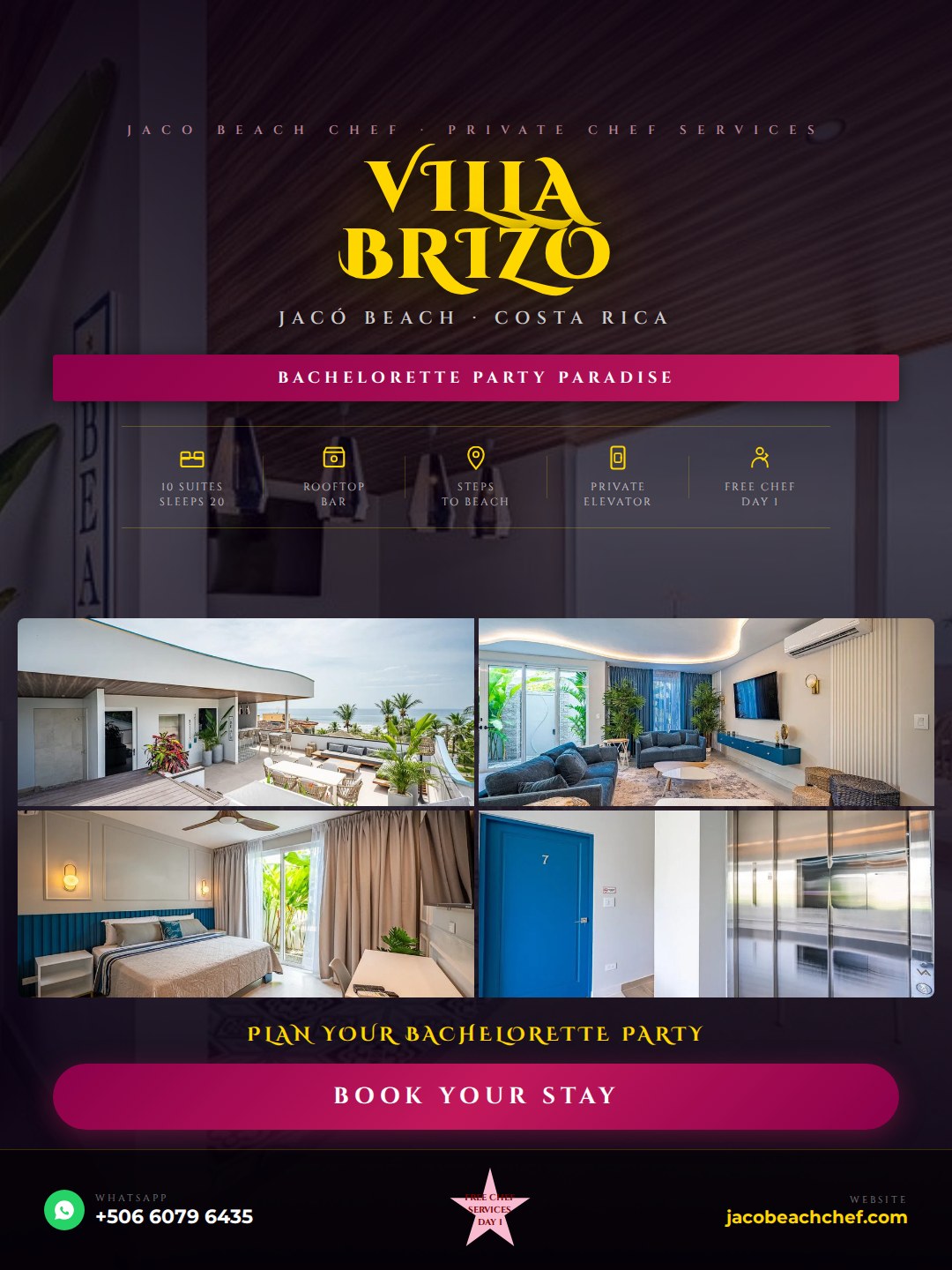 bachelorette party rentals Jaco Beach — Villa Brizo luxury dark edition flyer