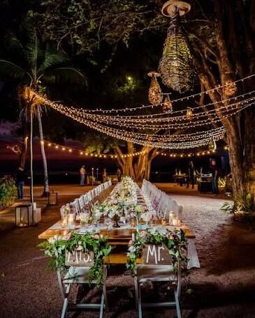 Candlelit wedding reception dinner served by a private chef — wedding reception dinner Jaco Beach Costa Rica
