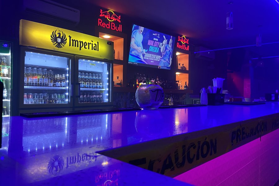 Orange Pub bar interior in blue light