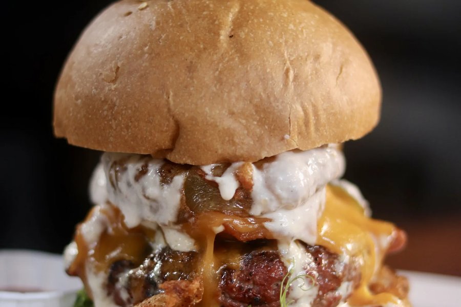 Burger and fries at PuddleFish Brewery
