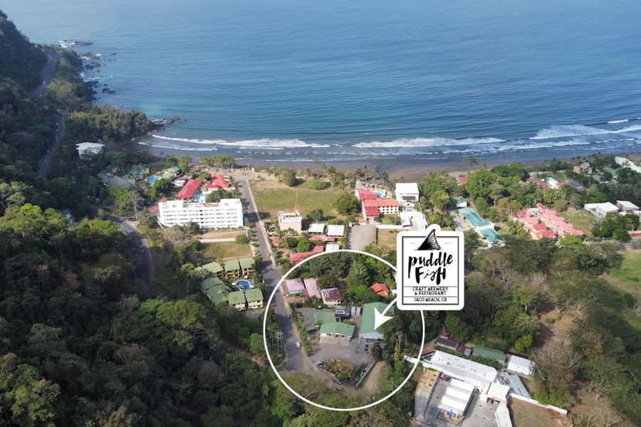 Aerial of the Playa Hermosa coast near PuddleFish