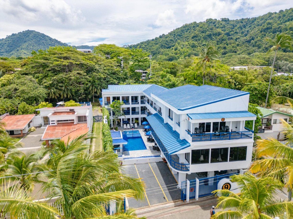Casa VIP 9 — 17-suite beachfront villa in Jacó Beach, aerial view of the beachfront villa and ocean