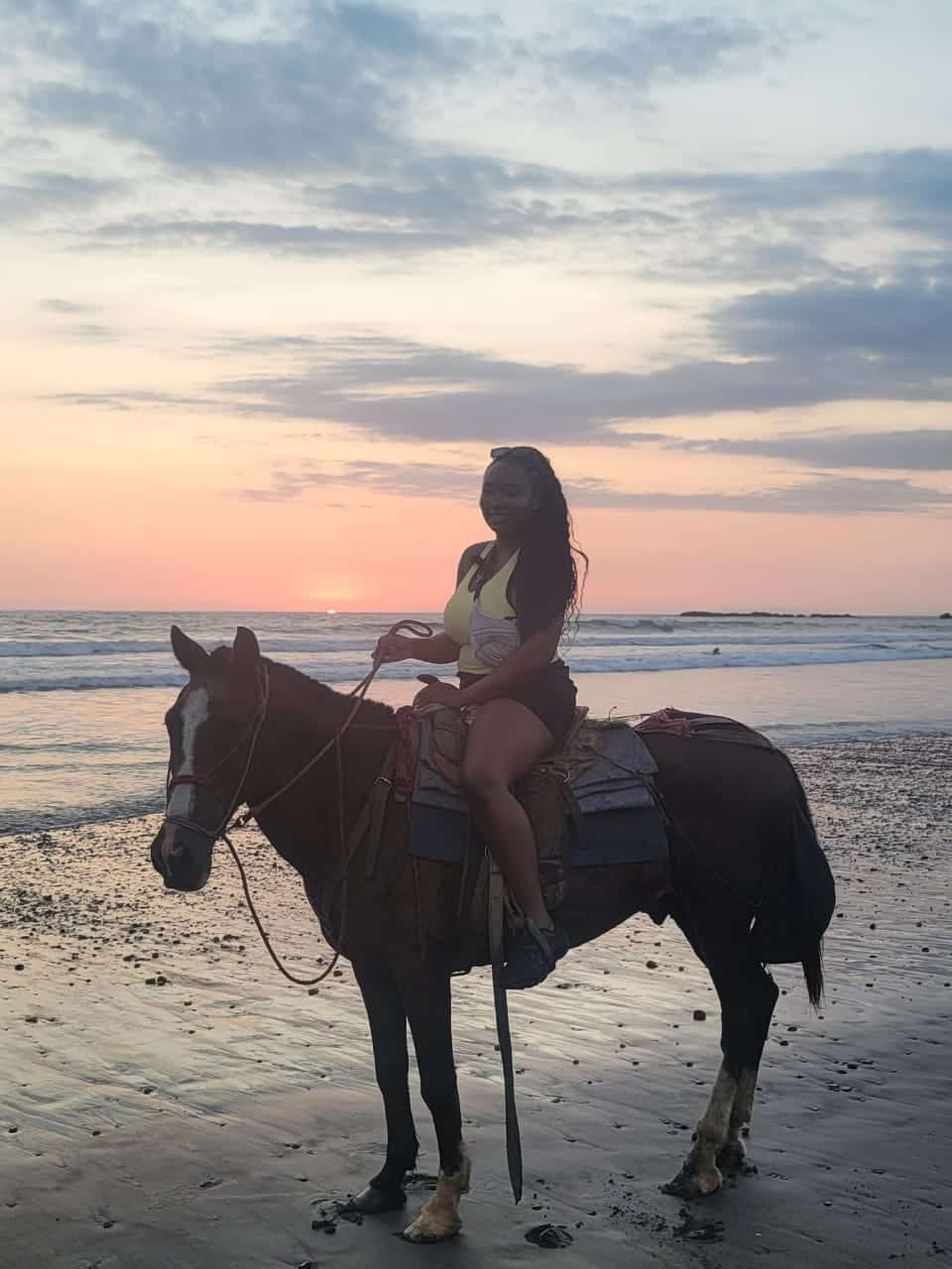 Horseback riding at sunset on a Costa Rica beach